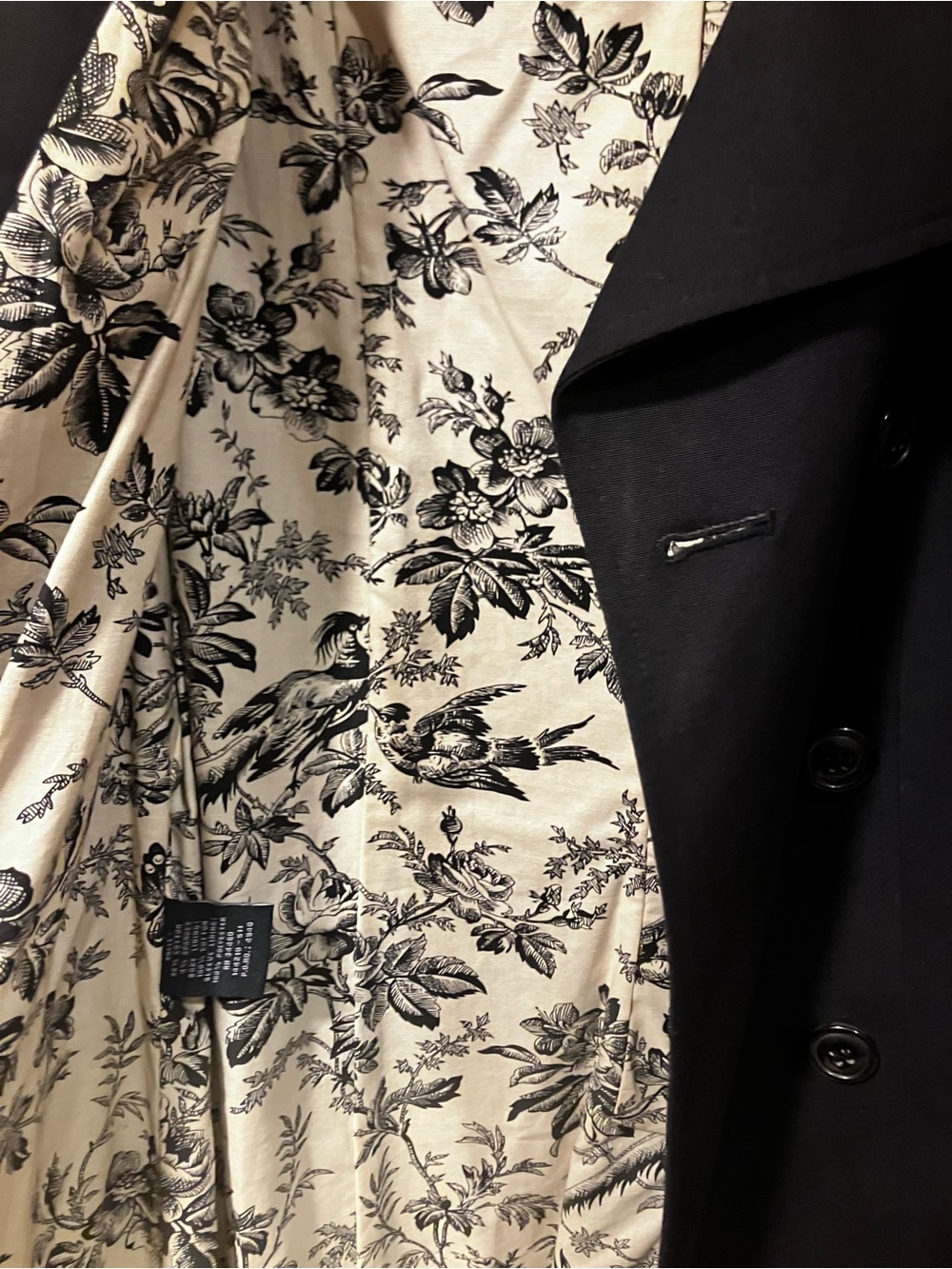 LONDON FOG Black Floral Toile Lined Trench Coat Double Breasted XL Dark Acadamia - Picture 6 of 12